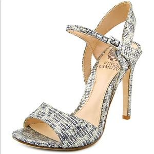 Vince Camuto Silver Heels Ankle Strap Sandals 7.5